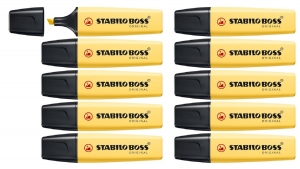 Caja De 10 Fluorescentes Stabilo Boss Original Pastel Color Amarillo Cremoso 70/144